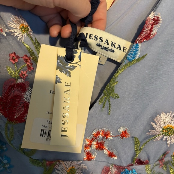 New JessaKae Margaret v-neck embroidered floral midi dress in blue - Picture 5 of 10